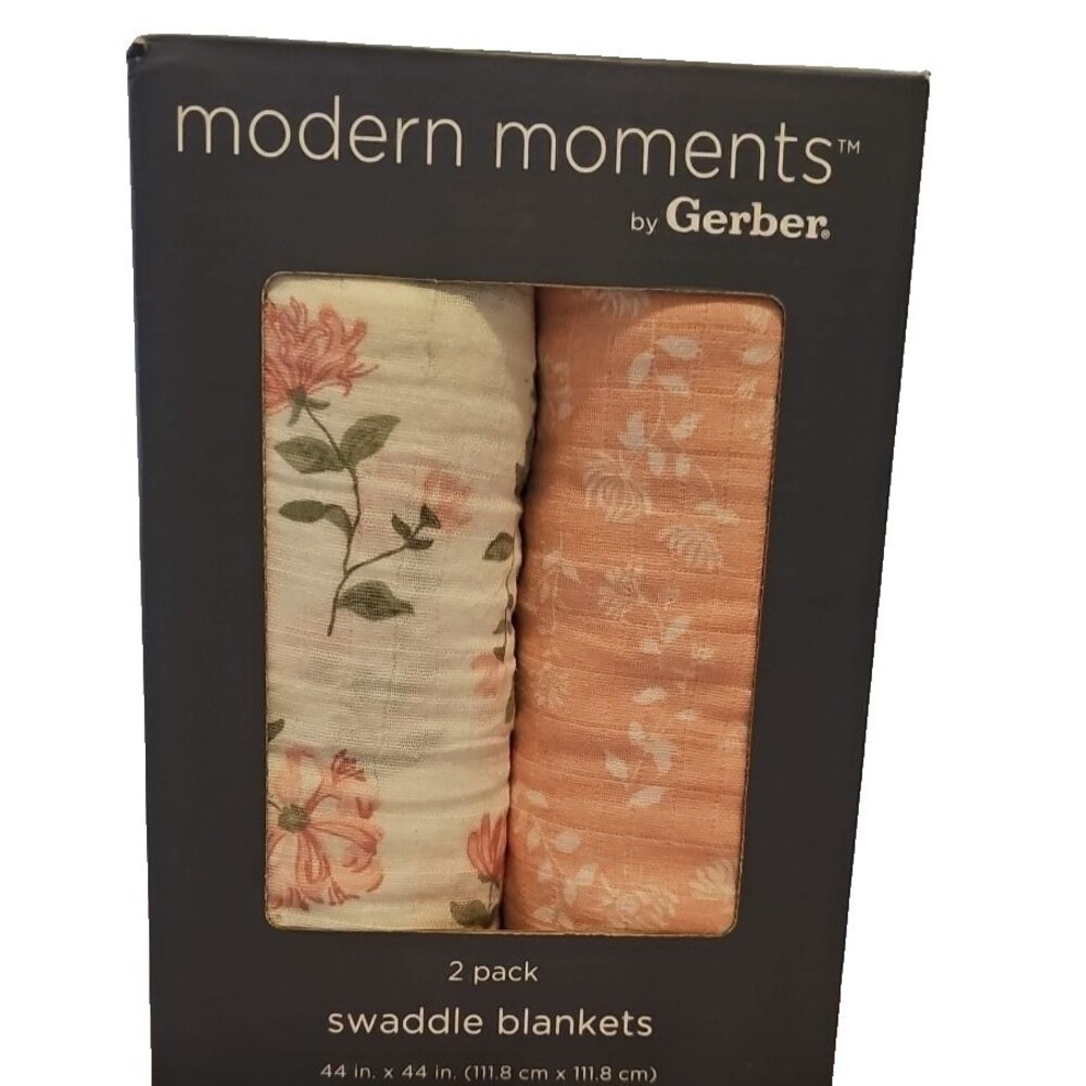 Gerber 2 Swaddle Blankets 44"x44" New In Box Modern Moments By Gerber